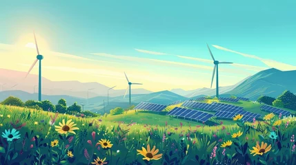  Renewable Energy Landscape with Wind Turbines and Solar Panels in Idyllic Countryside Setting © Digital Artistry Den
