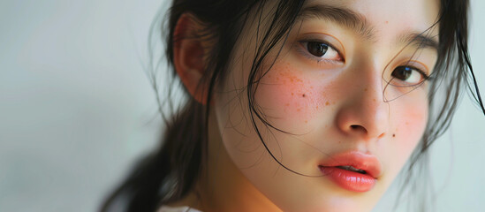 シミやそばかすのある若い女性の美しいポートレート