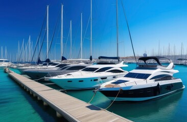 Fototapeta premium sport yachts moored at the pier on a sunny day.