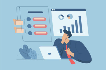 Fototapeta premium Business technology cloud computing service concept, Data analysis, Storing important data, Categorizing or classifying work files, Male employee is organizing efficient work on dashboard.