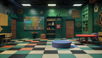 Mystery Puzzle Room: A puzzle-themed room set with clues, puzzles, and interactive challenges for mystery game shows - obrazy, fototapety, plakaty