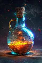 An isolated colorful glowing magical potion 