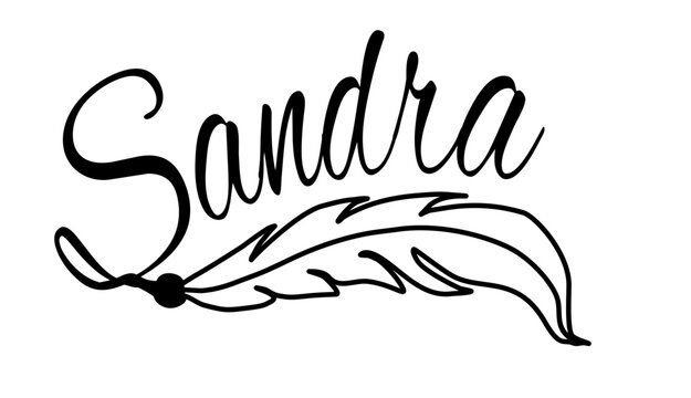 Sandra - black color - name written - Word with feather for websites, baby shower, greetings, banners, cards-shirt, sweatshirt, prints, cricut, silhouette, sublimation