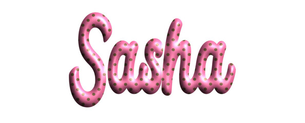 Sasha - pink color with dots, fabric style -name - three-dimensional effect tubular writing - Vector graphics - Word for greetings, banners, card, prints, cricut, silhouette, sublimation - obrazy, fototapety, plakaty