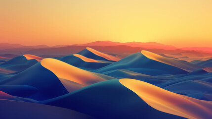 Dramatic desert landscape with undulating dunes at sunset - obrazy, fototapety, plakaty