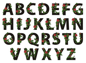 Floral latin alphabet colorful sticker - obrazy, fototapety, plakaty
