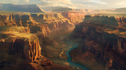 Breathtaking view of the Grand Canyon with a meandering river at sunset