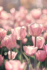 Pink Tulip Field With Blurry Background