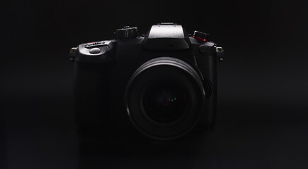 Close-up of modern camera model, good quality of pictures, brand new device for photoshot session....