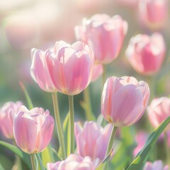 A Bunch of Pink Tulips in a Field