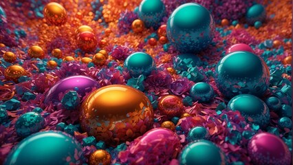 Obraz na płótnie Canvas Abstract 3d rendering of chaotic multicolored spheres. Computer-generated background.