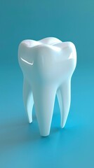 3D ing of a human tooth model on a blue background for dental and medical concepts and designs