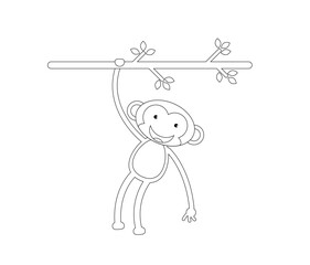 Happy Monkey on a Tree Children Coloring Page. Educational materials for a child vector