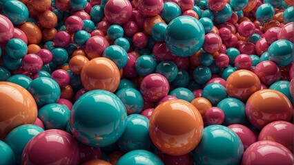 Abstract 3d rendering of chaotic multicolored spheres. Computer-generated background. - obrazy, fototapety, plakaty