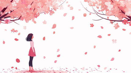 桜の花と若い女性