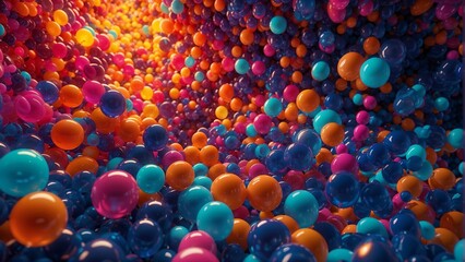 abstract background with blue and pink spheres in tunnel