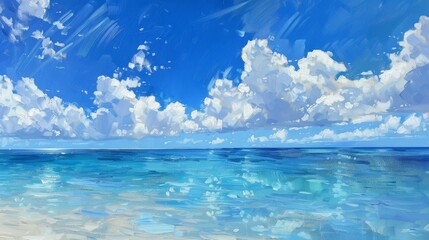 Ocean Painting With Clouds in the Sky