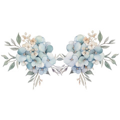 Illustration watercolor Bouquet of flowers and foliage on transparent background with png file. Cut out background.