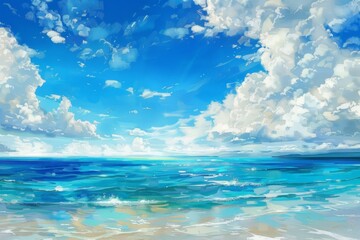 Obraz premium Painting of the Ocean With Clouds in the Sky