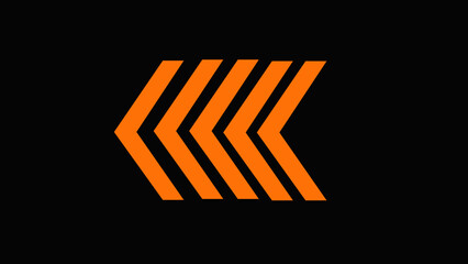 Right neon directional animation arrow icon, orange color five arrow icon with black background.