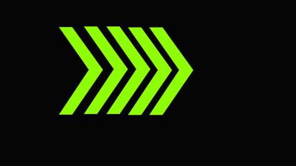 Left neon directional arrow icon,green color five arrow icon with black background.