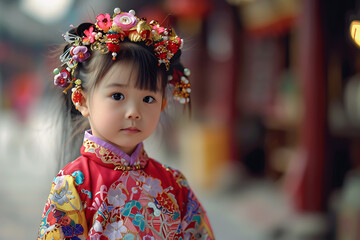 Adorable little Chinese child poses with a captivating smile, exuding innocence and cultural charm