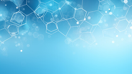 Fototapeta premium Blue Abstract Background with Hexagonal Molecular Structures and Light Effects