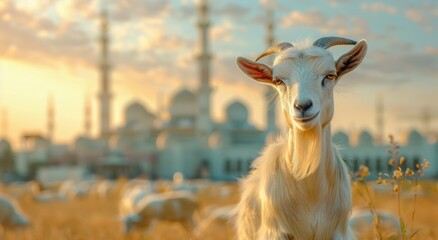 Goat Qurban Eid al adha mubarak festival islamic background Generated with Ai Tools - obrazy, fototapety, plakaty
