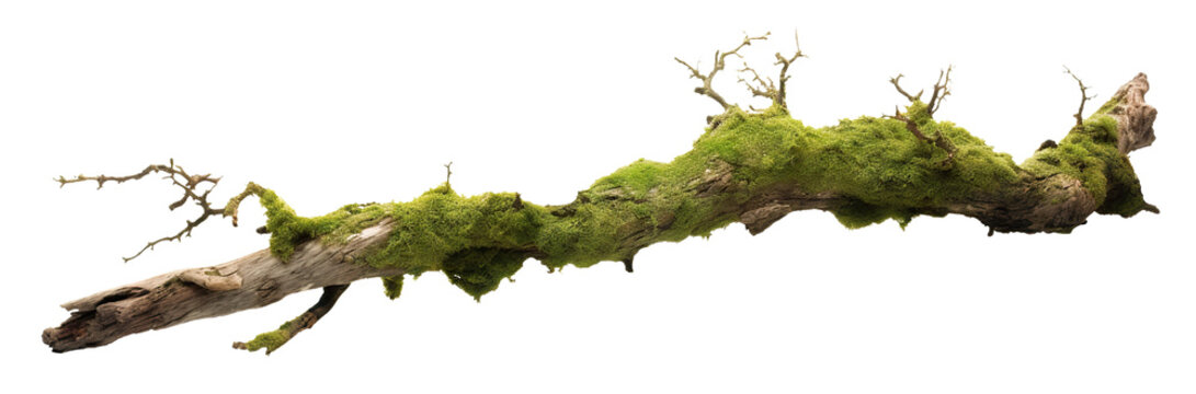 Fototapeta Moss-covered tree branch cut out