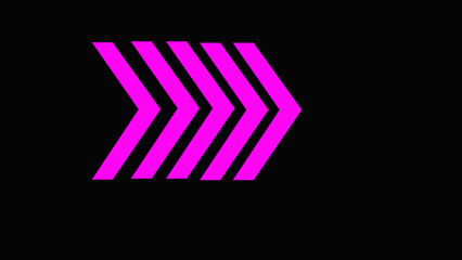 Left neon directional arrow icon,pink color five arrow icon with black background.