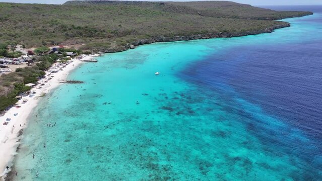 Porto Marie Beach At Willemstad In Netherlands Curacao. Island Beach. Blue Sea Landscape. Willemstad At Netherlands Curacao. Tourism Background. Nature Seascape.
