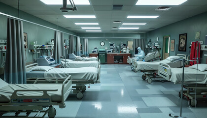 Medical Drama Ward: A hospital ward set with hospital beds, medical equipment, and a nurses' station for medical drama series