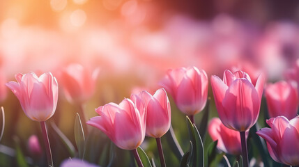 blooming spring pink tulips flower like background