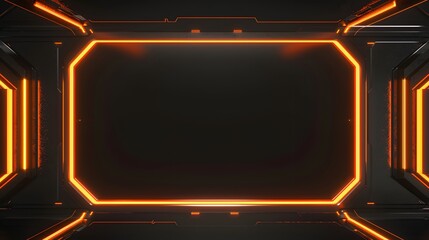 Streamlined black and orange live stream overlay video screen interface frame layout, striking orange border game overlay video screen frame for live video presentation