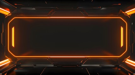 Obraz premium Contemporary black and orange live stream overlay video screen interface frame design, vibrant orange border game overlay video screen frame for interactive streaming