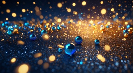 Abstract gold and blue background with a bokeh effect
