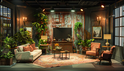 Inspirational Family Talk Show Set: An uplifting set with inspirational decor and a backdrop showcasing stories of family resilience and strength