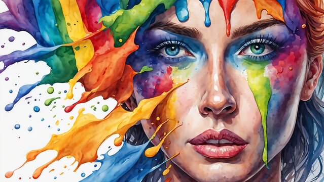 Rainbow Splash Representing LGBTIQ Pride Watercolor Style. Generative AI