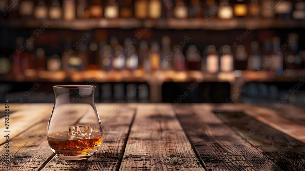 Aufkleber generative ai : liquor bar background in softfocus with woonden table
