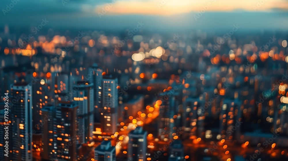 Poster generative ai : bright glowing lights of district in megapolis under dusk sky in evening on blurred 