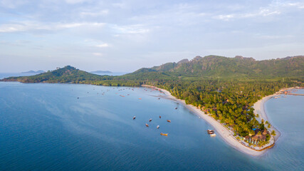 aerial view of koh mook or muk island in morning.It is a small idyllic island in the Andaman Sea in the south of Thailand.