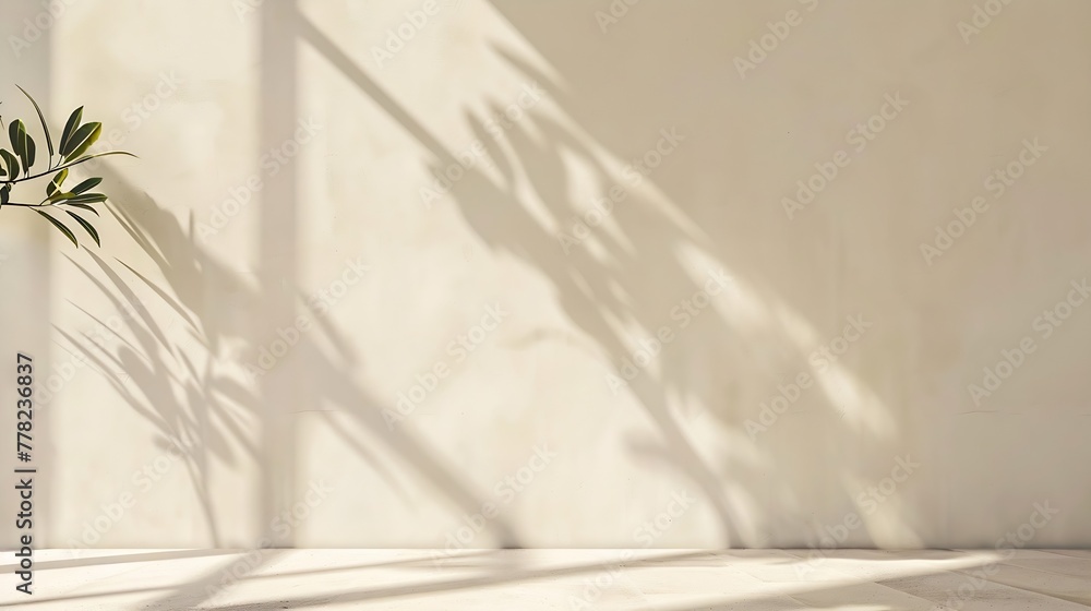Poster Generative AI : Minimalistic abstract gentle light beige background with light andand intricate shadow from the window