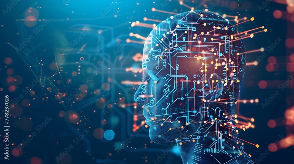 Fototapete Generative AI : Big data and artificial intelligence concept. Machine learning and cyber mind domination concept