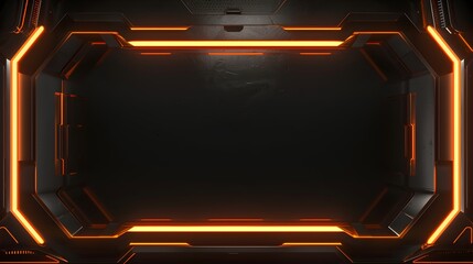 Sleek black and orange live stream overlay video screen interface frame concept, eye-catching orange border game overlay video screen frame for live content creation