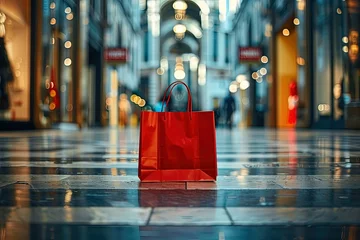 Foto op Aluminium a red shopping bag sitting on a wet floor © Kevin