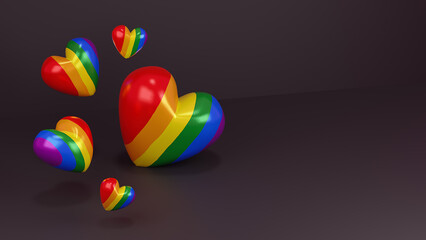 Gay pride concept. LGBT heart rainbow flag. 3d render.