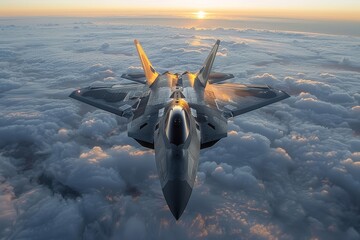 Advanced next-gen combat jet in flight, showcasing the latest in aviation technology. - obrazy, fototapety, plakaty