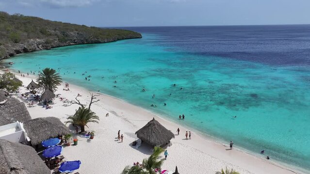 Cas Abao Beach At Willemstad In Netherlands Curacao. Beach Landscape. Caribbean Island. Willemstad At Netherlands Curacao. Seascape Outdoor. Nature Tourism.