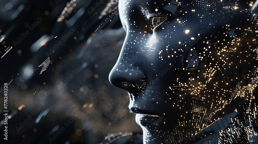 Aufkleber generative ai : abstract digital human face. artificial intelligence concept of big data or cyber se