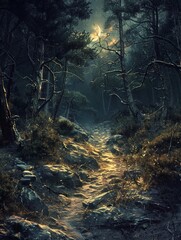 Dark forests where paths are woven from moonbeams - obrazy, fototapety, plakaty